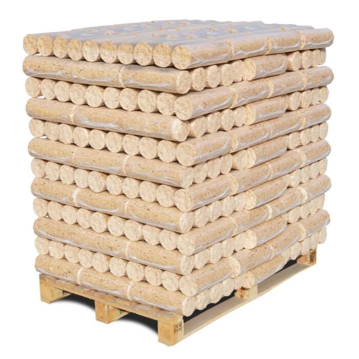 Nadelholzbriketts rund, ohne Loch 960kg Palette – Bild 1